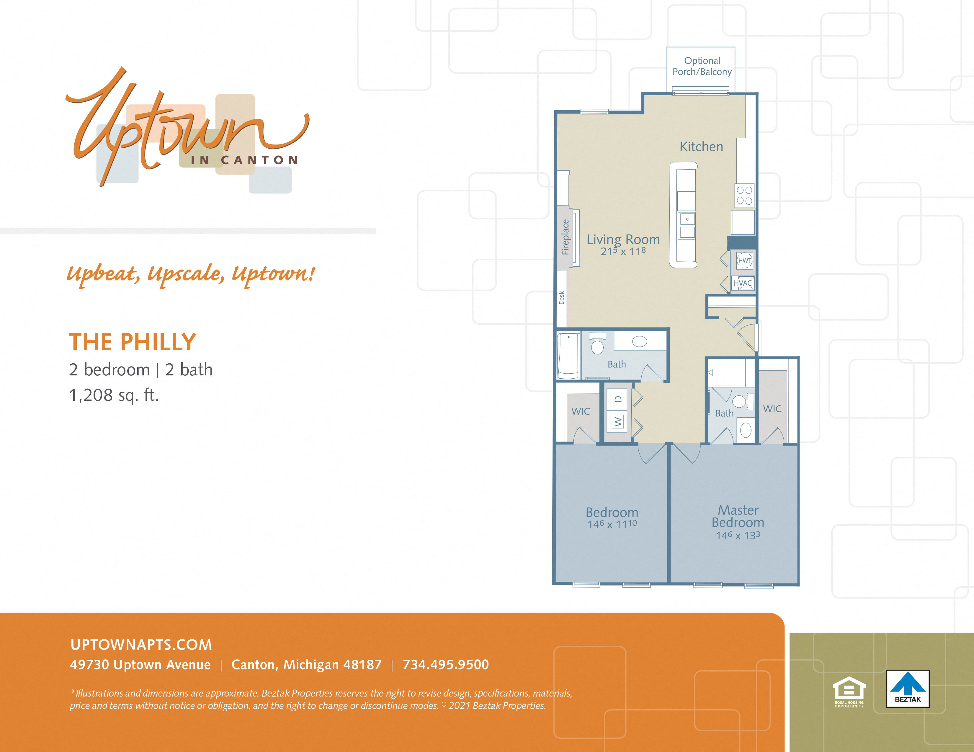 Floor plan for 2 beds, 2 baths, 1208 sqft